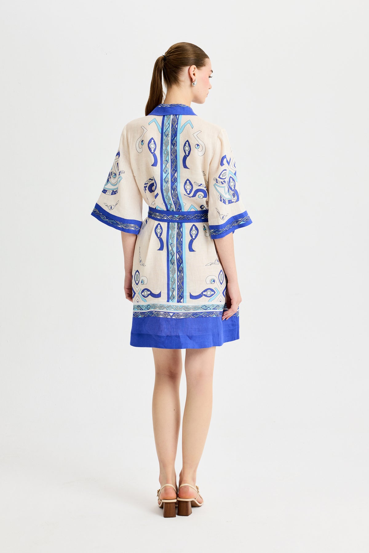 Blue Zeugma Short Sleeve Linen Shirt Dress