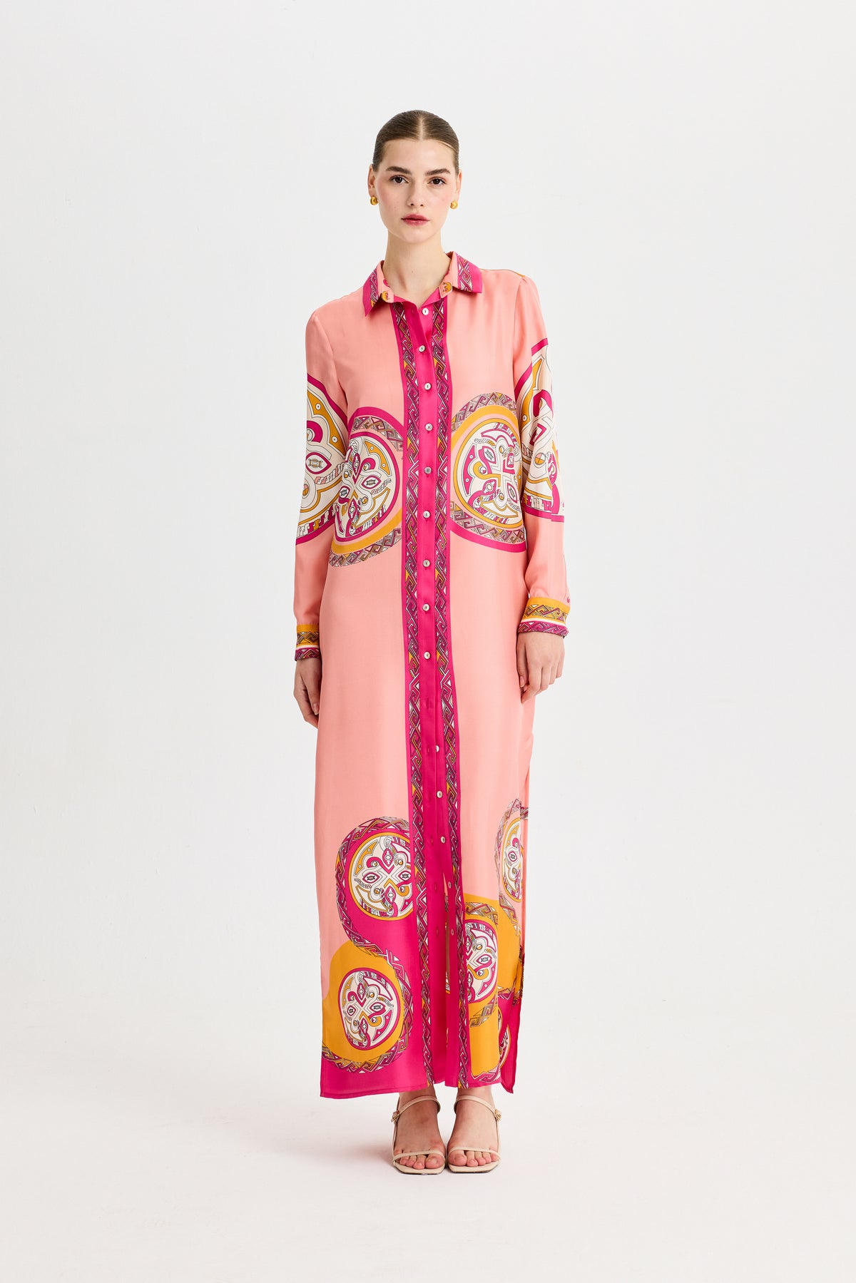 Pink Zeugma Long Silk Shirt Dress