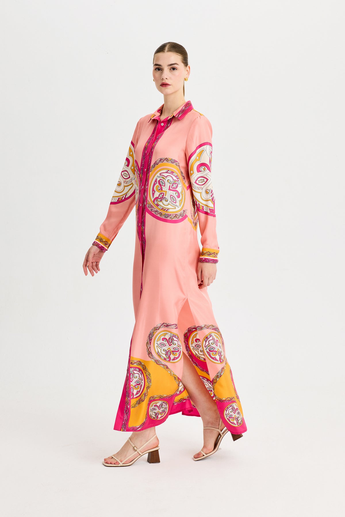 Pink Zeugma Long Silk Shirt Dress