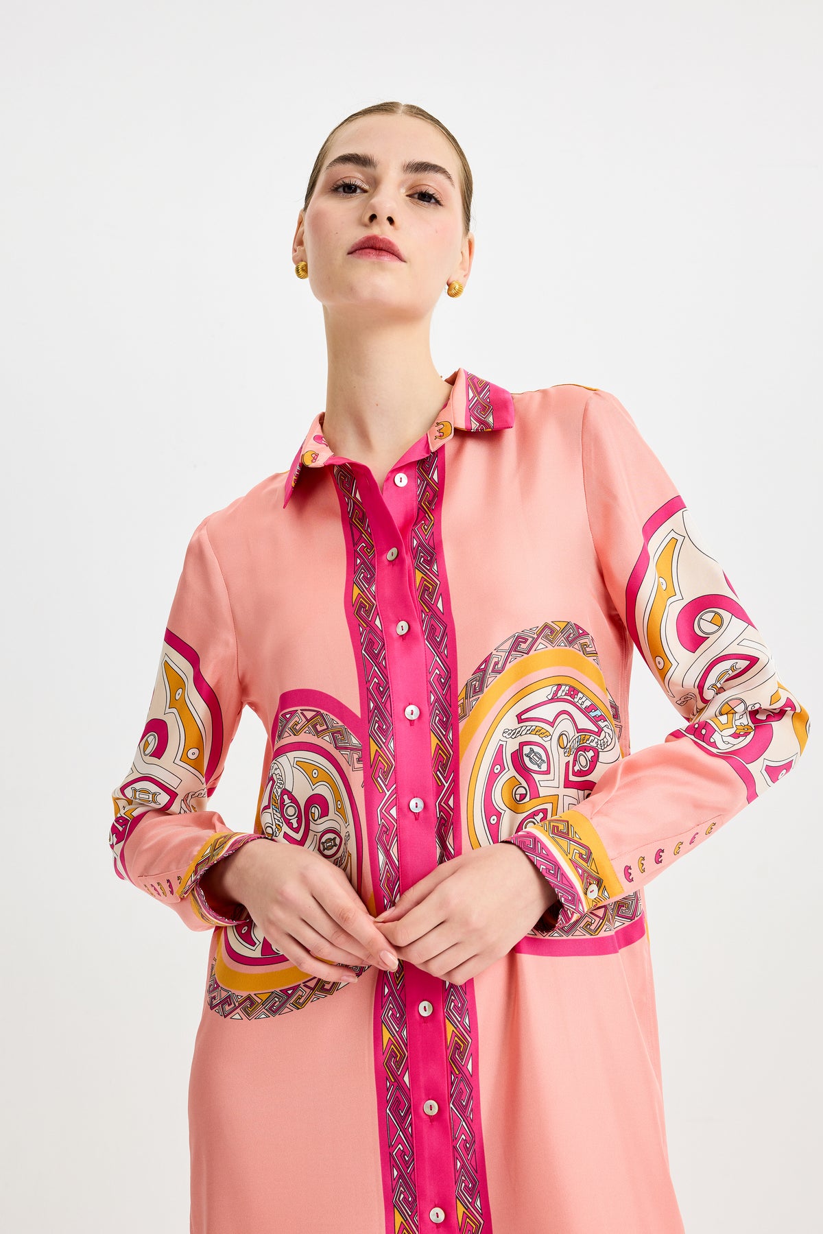 Pink Zeugma Long Silk Shirt Dress