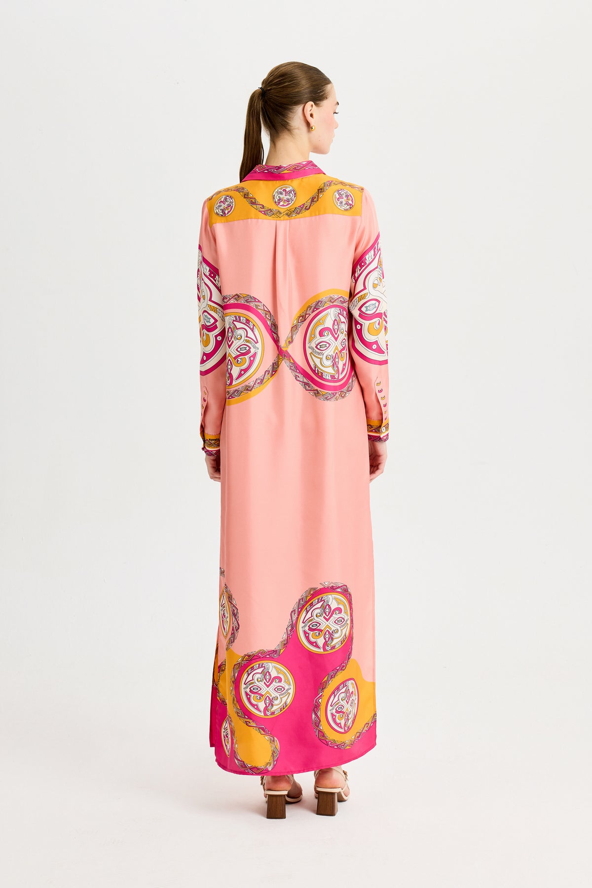 Pink Zeugma Long Silk Shirt Dress