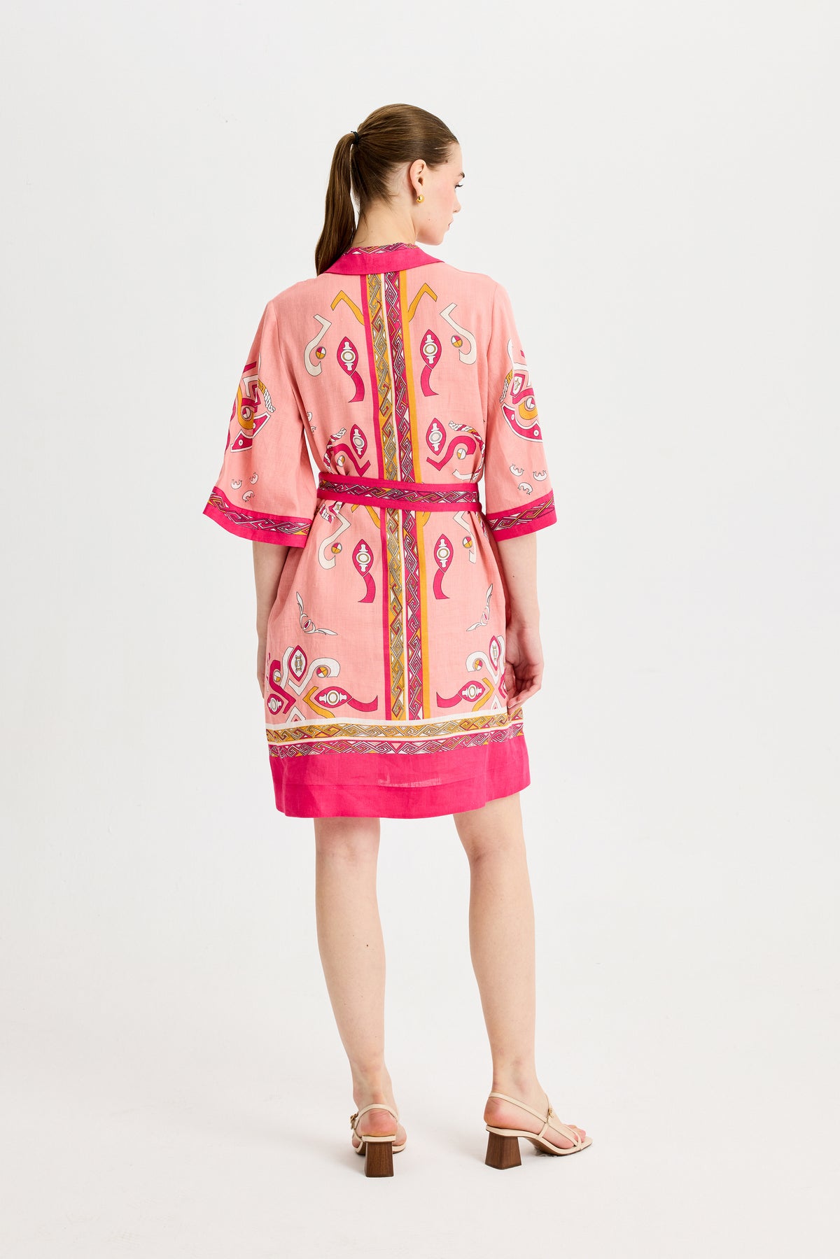 Pink Zeugma Short Sleeve Linen Shirt Dress