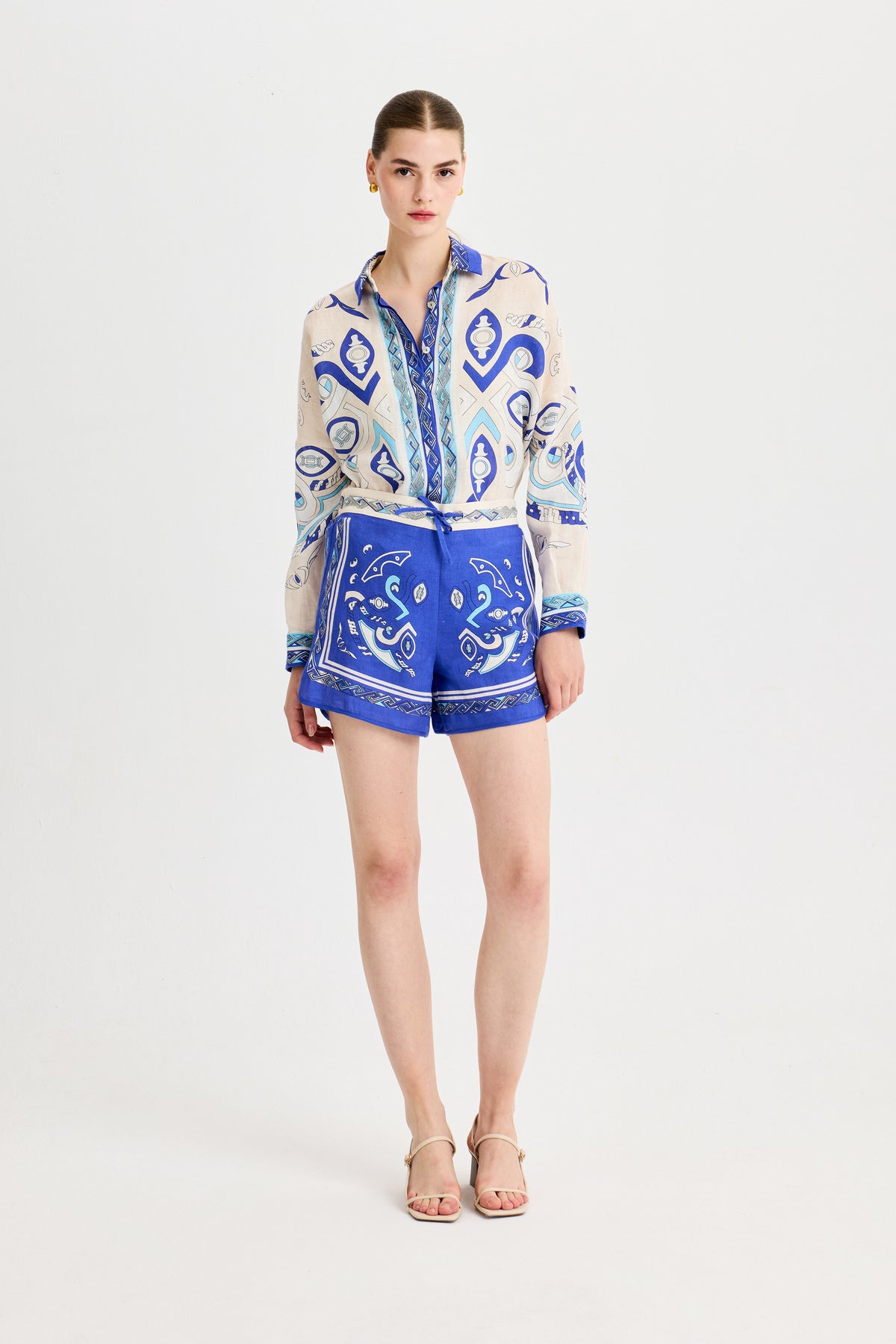 Blue Zeugma Linen Shorts