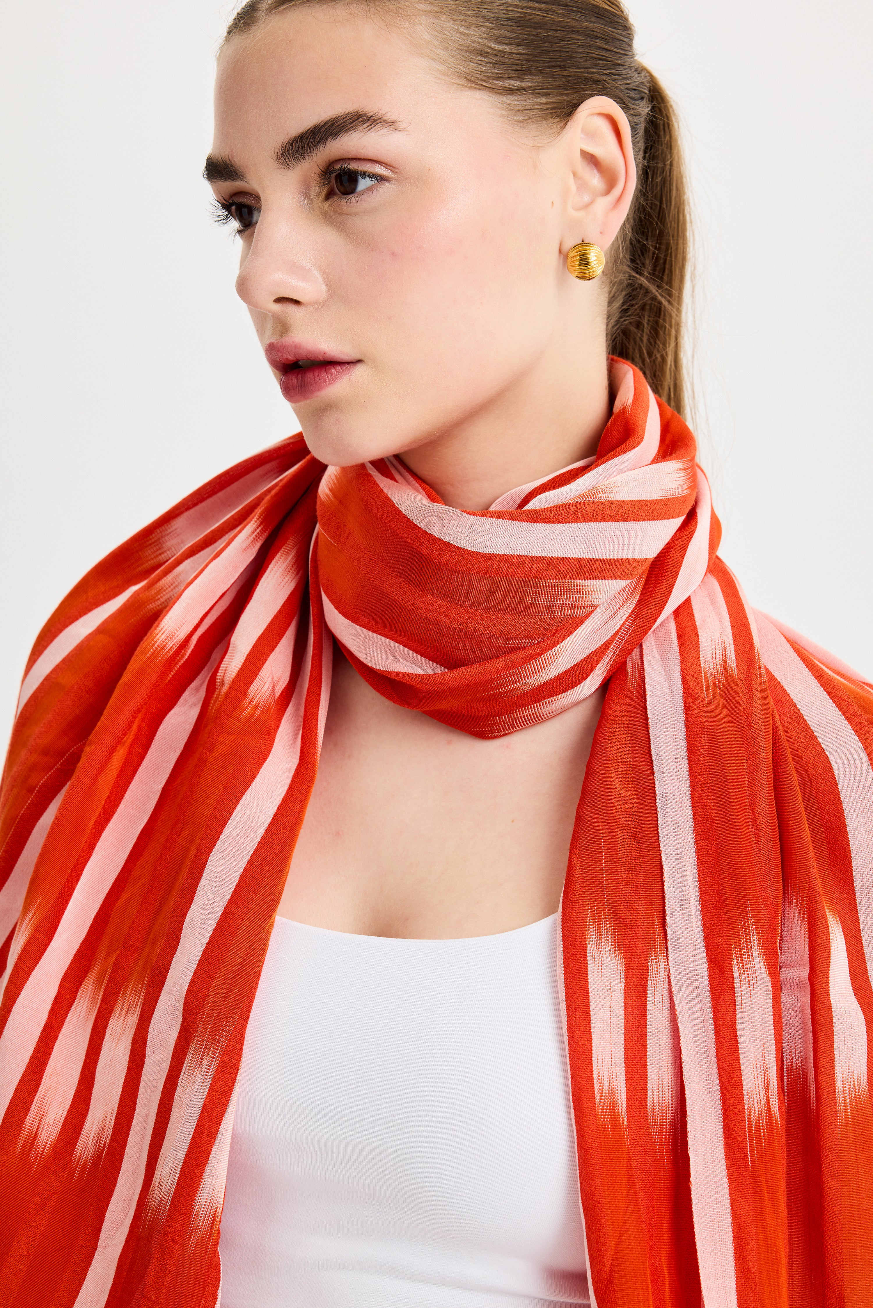 Orange Ikat Detailed Kutnu Shawl