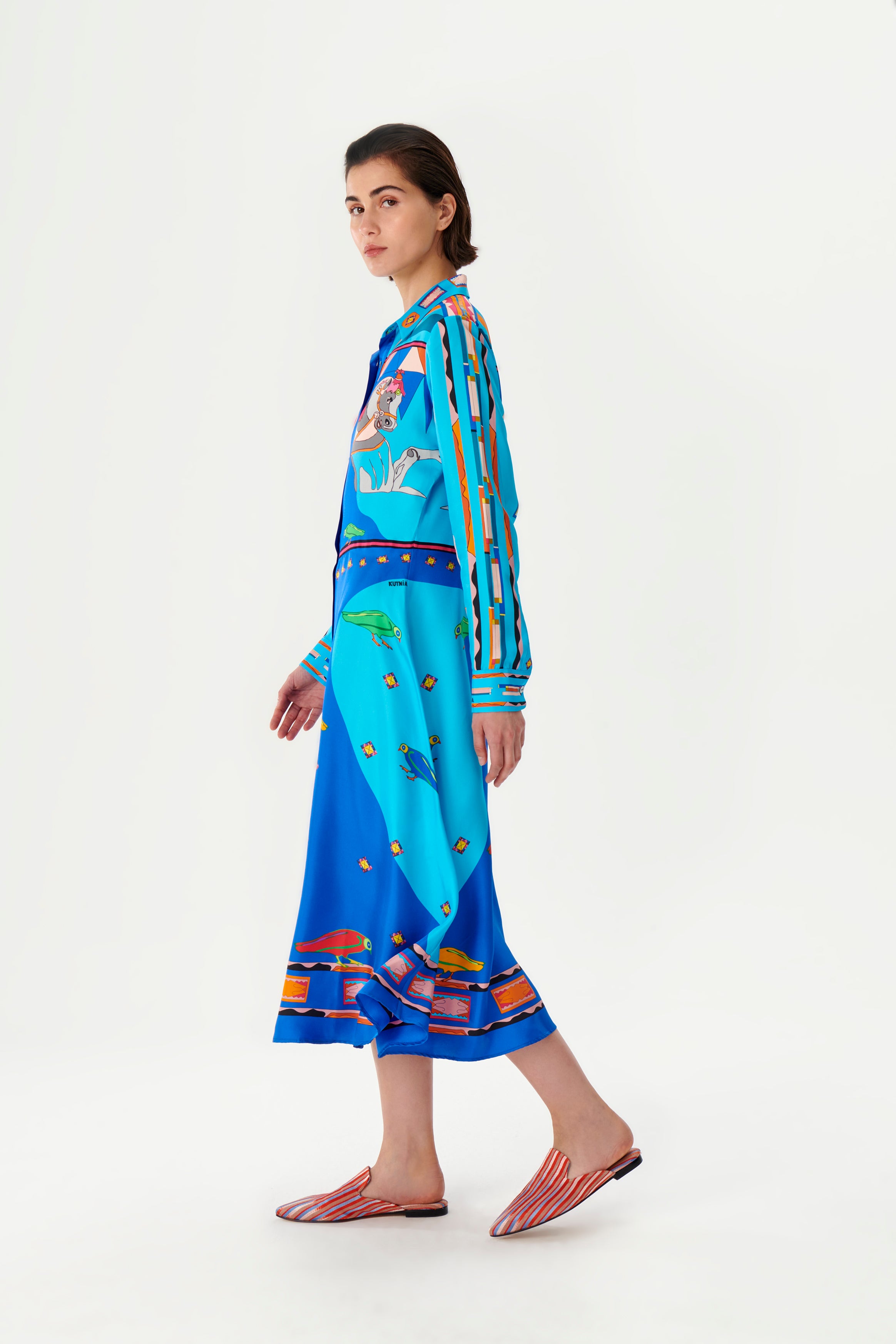 Zeugma Atlar Desenli Uzun İpek Elbise