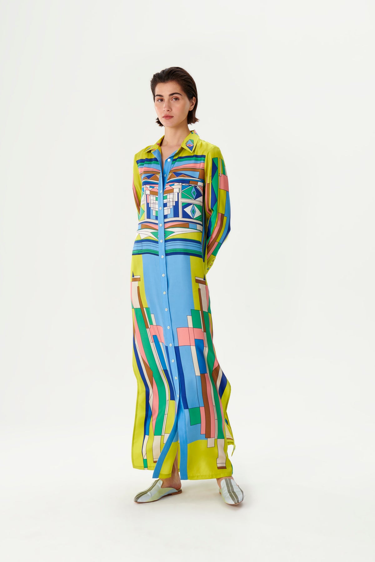 Zeugma Geometric Pattern Silk Long Shirt Dress