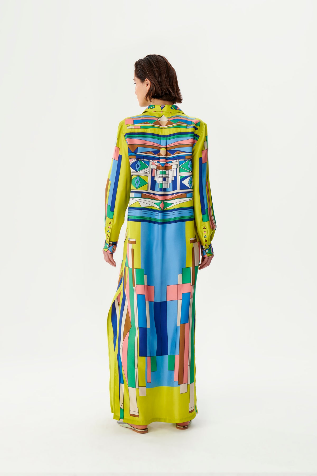 Zeugma Geometric Pattern Silk Long Shirt Dress