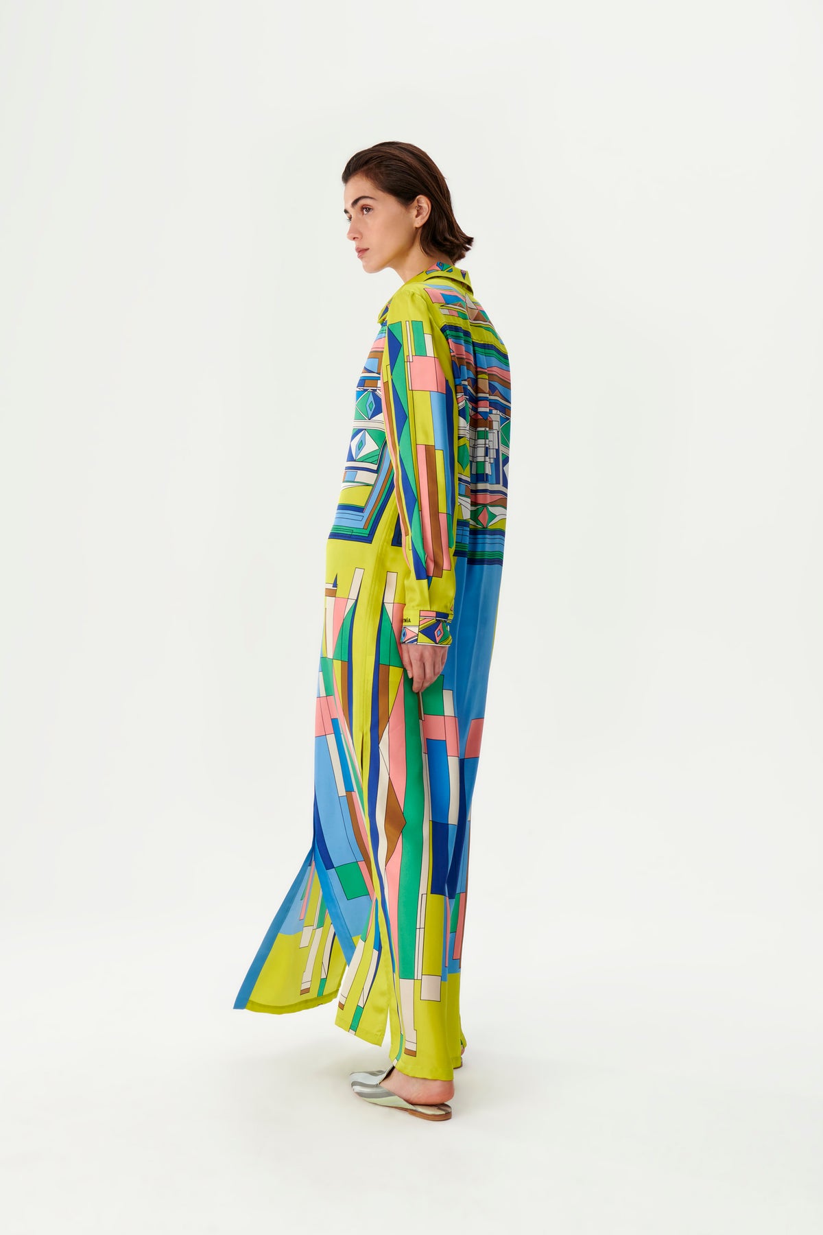Zeugma Geometric Pattern Silk Long Shirt Dress
