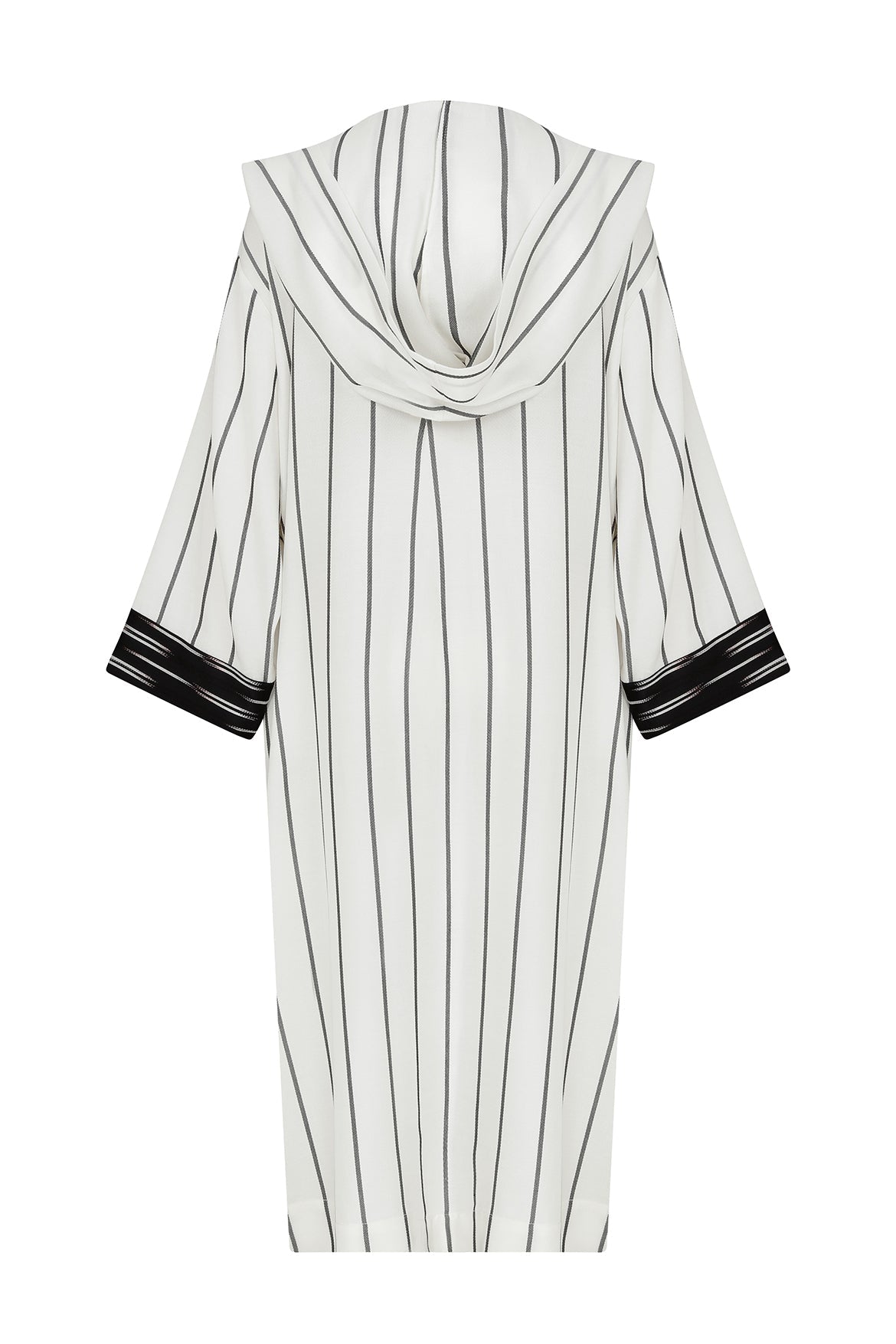 Kapşonlu Siyah Beyaz Çizgili Kimono