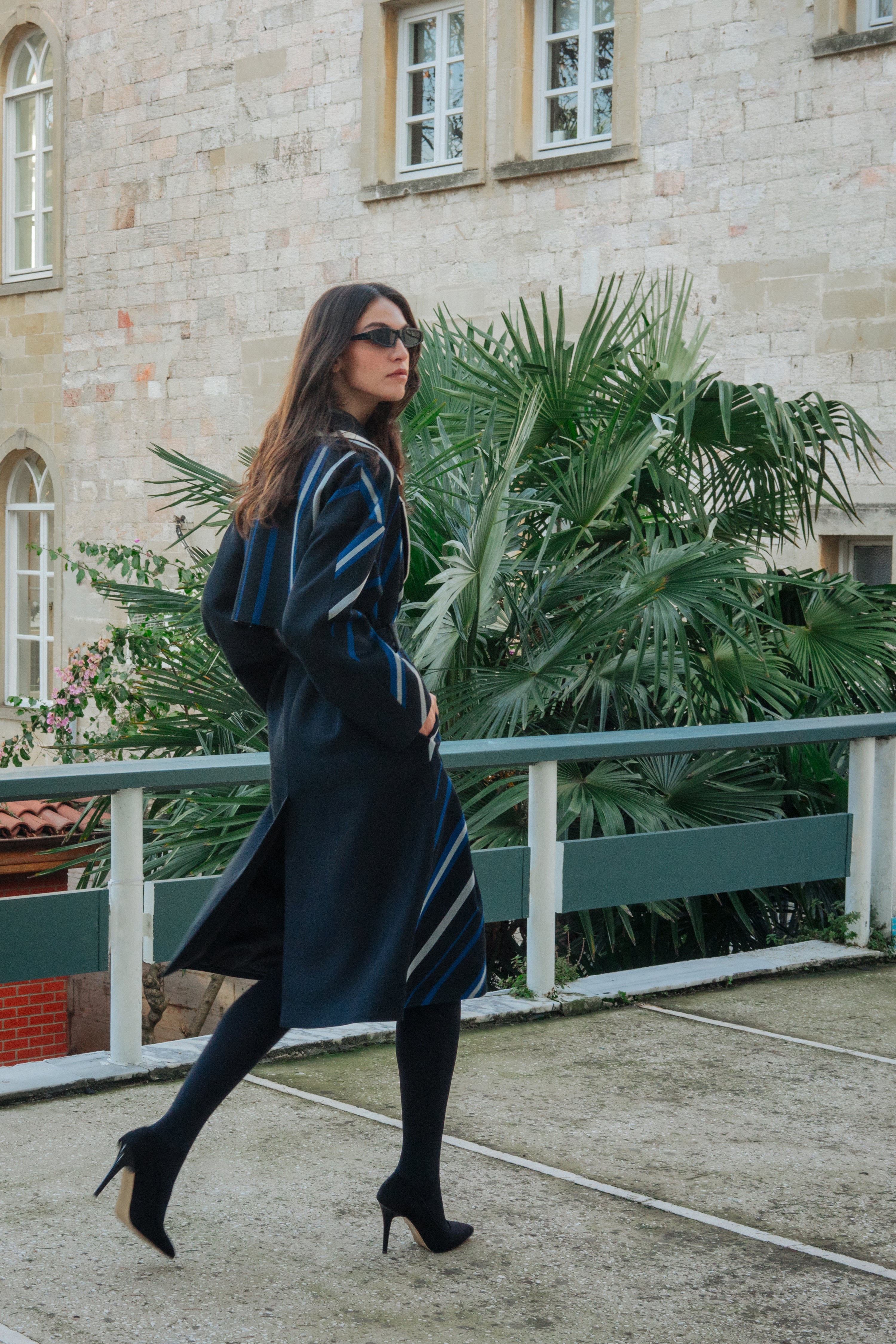 Blue Oblique Detailed Kutnu Trench Coat