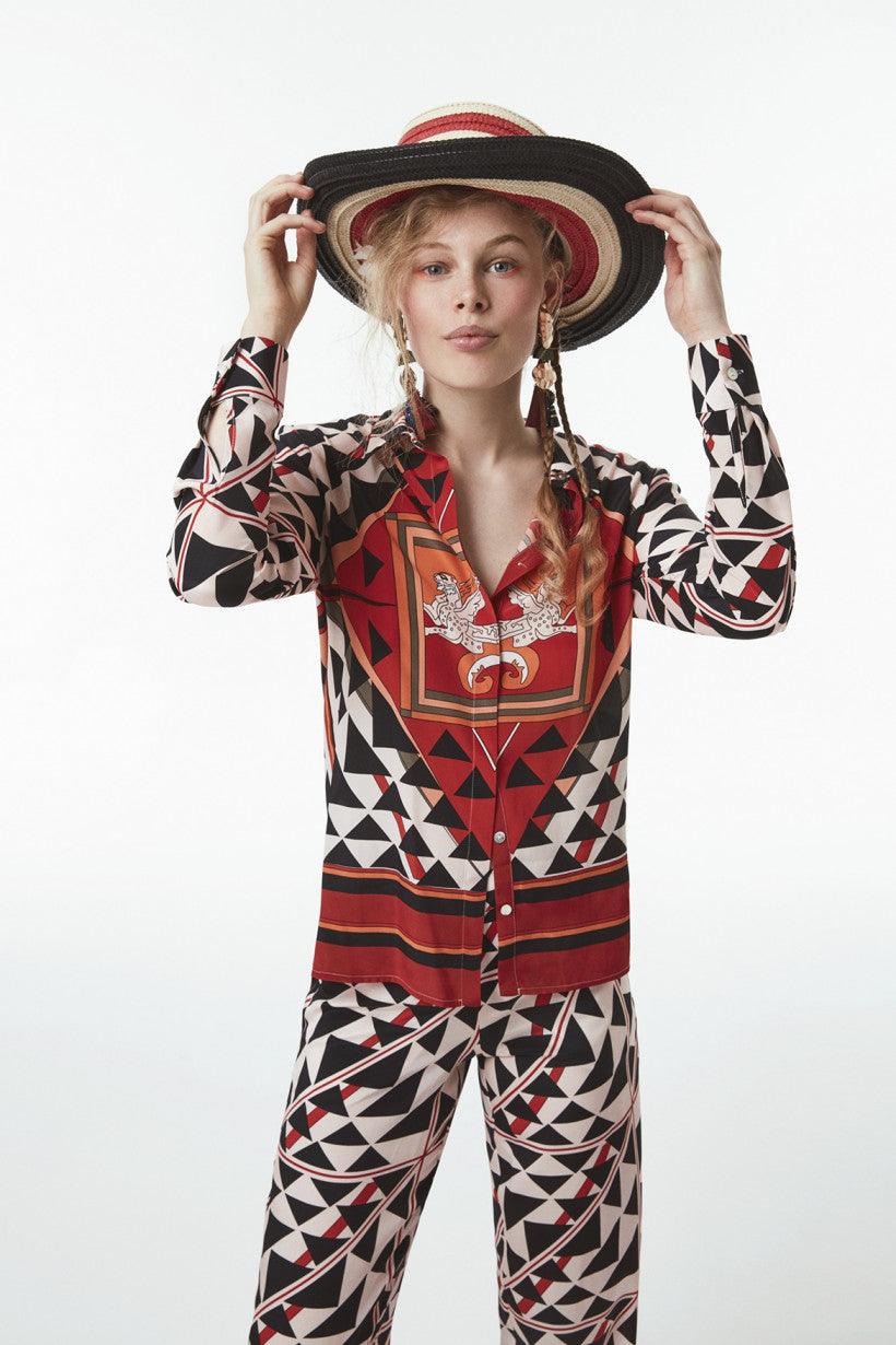 Triangle Geometric Zeugma Silk Shirt